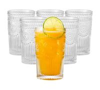 ZhouZGlass 6 Pack 12 oz Premium Drinking Glasses, Romantic Water Glasses, Glassware Set with Flower Design, Juice Cups for Cocktails & Beverages for Home and Bar