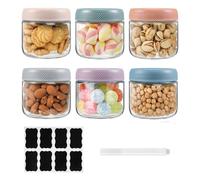 ZhouZGlass 6-Pack 300ml Glass jars with Airtight Screw Lids, Overnight Oats Containers with Lids, Wide mouth Mason Salad jars, Glass Food Storage Containers for Snacks Yogurt Spice Sugar