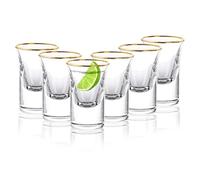 ZhouZGlass 6 Pcs Shot Glasses, 30ml Heavy Base Shot Glass Set for Alcohol Shots, Vodka, Expresso, Tequila & Desserts - Durable and Reusable Shot Glasses for Home, Bars & Party (Gold)