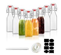 ZhouZGlass 8 Pack Glass Bottles with Stoppers 250ml, Clear Swing Top Bottles with Labels & Pen and Funnel for Beer Brewing with Airtight Stoppers for Wine, Condiments, Beverages, Oil, Vinegar, Kombuch