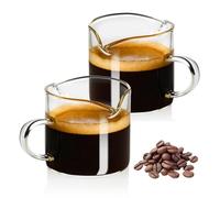 ZhouZGlass Espresso Cups, 4 OZ Double Spouts Cups, Espresso Shot Glasses, Milk Cup with Handle, Clear Glass, Accessories for Espresso Machine (2pcs)