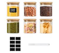 ZhouZGlass Glass Food Storage Jars Set of 6, Square Containers with Bamboo Lids, Pantry Organization Jar, Spice, Tea, Coffee and Sugar Container, Small Canister Set for Kitchen (700ml*6)