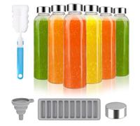 ZhouZGlass Glass Juice Bottles with Lids for Juicing 500ml, Reusable Clear Glass Water Bottles with Stainless Steel Airtight Cap for Refrigerator, 100% Leak Proof, BPA Free, Set of 6