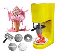 ZHPPED Multi-shape Spaghetti Ice Cream Press Machine with 4 Interchangeable Molds,420ml Hopper/Stainless Steel/1-Button Start,80w Commercial Gelato Maker for Gelato & Ice Cream Shops Yellow
