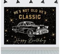 ZhrGoflli Retro Car Backdrop 8x6ft 1950s Hes Not Old Hes Classic Vintage car Funny Man Shining Star Black Gold Nostalgia Photography Background Happy Birthday Party Decorations