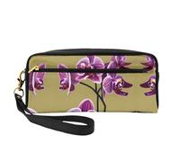 ZhRiYan Beautiful Orchids Print Leather Small Makeup Bag – Travel Toiletry Bag for Women, Reusable Cosmetic Pouch with Zipper, Black, One Size, Black, One Size