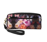 ZhRiYan Butterflies and Fresh Bush Print Leather Small Makeup Bag – Travel Toiletry Bag for Women, Reusable Cosmetic Pouch with Zipper, Black, One Size, Black, One Size