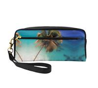 ZhRiYan Caribbean Islands Print Leather Small Makeup Bag â€“ Travel Toiletry Bag for Women, Reusable Cosmetic Pouch with Zipper, Black, One Size, Black, One Size