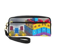 ZhRiYan Colorful Building Blocks Print Leather Small Makeup Bag â€“ Travel Toiletry Bag for Women, Reusable Cosmetic Pouch with Zipper, Black, One Size, Black, One Size