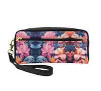 ZhRiYan Colorful Tropical Plant Leaves Print Leather Small Makeup Bag â€“ Travel Toiletry Bag for Women, Reusable Cosmetic Pouch with Zipper, Black, One Size, Black, One Size