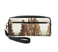 ZhRiYan Dream Castle Print Leather Small Makeup Bag â€“ Travel Toiletry Bag for Women, Reusable Cosmetic Pouch with Zipper, Black, One Size, Black, One Size