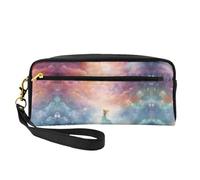 ZhRiYan Fantasy Paradise Space Print Leather Small Makeup Bag – Travel Toiletry Bag for Women, Reusable Cosmetic Pouch with Zipper, Black, One Size, Black, One Size