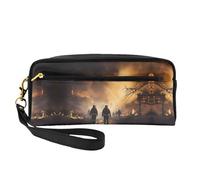 ZhRiYan Firefighters fighting fires Print Leather Small Makeup Bag – Travel Toiletry Bag for Women, Reusable Cosmetic Pouch with Zipper, Black, One Size, Black, One Size
