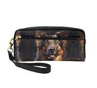 ZhRiYan German Shepherd Print Leather Small Makeup Bag – Travel Toiletry Bag for Women, Reusable Cosmetic Pouch with Zipper, Black, One Size, Black, One Size