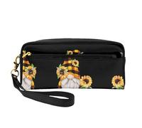 ZhRiYan Gnome Bee Yellow Floral Print Leather Small Makeup Bag â€“ Travel Toiletry Bag for Women, Reusable Cosmetic Pouch with Zipper, Black, One Size, Black, One Size