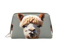 ZhRiYan Gold Leather Makeup Bag â€“ Travel Cosmetic Alpaca avatar Print Bags with Zipper, Portable Toiletry Organizer for Daily Use, Gold, One size