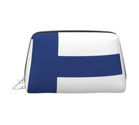 ZhRiYan Gold Leather Makeup Bag – Travel Cosmetic Finnish flag Print Bags with Zipper, Portable Toiletry Organizer for Daily Use, Silver, One Size