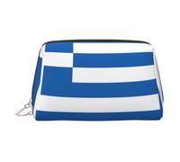 ZhRiYan Gold Leather Makeup Bag – Travel Cosmetic Greek flag Print Bags with Zipper, Portable Toiletry Organizer for Daily Use, Gold, One Size