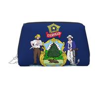 ZhRiYan Gold Leather Makeup Bag – Travel Cosmetic Maine State Flag Print Bags with Zipper, Portable Toiletry Organizer for Daily Use, Silver, One Size