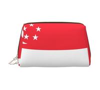 ZhRiYan Gold Leather Makeup Bag – Travel Cosmetic Singapore Flag Print Bags with Zipper, Portable Toiletry Organizer for Daily Use, Gold, One Size