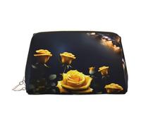 ZhRiYan Gold Leather Makeup Bag - Travel Cosmetic Beautiful yellow roses Print Bags with Zipper, Portable Toiletry Organizer for Daily Use, Gold, One Size