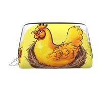 ZhRiYan Gold Leather Makeup Bag - Travel Cosmetic Bird's Nest Golden Chicken Print Bags with Zipper, Portable Toiletry Organizer for Daily Use, Silver, One Size