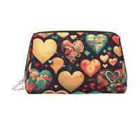 ZhRiYan Gold Leather Makeup Bag - Travel Cosmetic Colorful hearts Print Bags with Zipper, Portable Toiletry Organizer for Daily Use, Gold, One Size