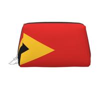 ZhRiYan Gold Leather Makeup Bag - Travel Cosmetic Democratic Republic of Timor-Leste Print Bags with Zipper, Portable Toiletry Organizer for Daily Use, Silver, One Size