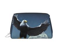 ZhRiYan Gold Leather Makeup Bag - Travel Cosmetic Eagle under the stars Print Bags with Zipper, Portable Toiletry Organizer for Daily Use, Silver, One Size
