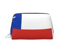 ZhRiYan Gold Leather Makeup Bag - Travel Cosmetic Flag of Chile Print Bags with Zipper, Portable Toiletry Organizer for Daily Use, Silver, One Size
