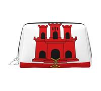 ZhRiYan Gold Leather Makeup Bag - Travel Cosmetic Flag of Gibraltar Print Bags with Zipper, Portable Toiletry Organizer for Daily Use, Silver, One Size