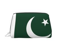 ZhRiYan Gold Leather Makeup Bag - Travel Cosmetic Flag of Pakistan Print Bags with Zipper, Portable Toiletry Organizer for Daily Use, Silver, One Size