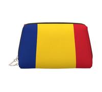 ZhRiYan Gold Leather Makeup Bag - Travel Cosmetic Flag of Romania Print Bags with Zipper, Portable Toiletry Organizer for Daily Use, Gold, One Size