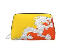 ZhRiYan Gold Leather Makeup Bag - Travel Cosmetic Flag of the Kingdom of Bhutan Print Bags with Zipper, Portable Toiletry Organizer for Daily Use, Silver, One Size