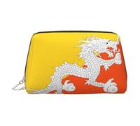ZhRiYan Gold Leather Makeup Bag - Travel Cosmetic Flag of the Kingdom of Bhutan Print Bags with Zipper, Portable Toiletry Organizer for Daily Use, Gold, One Size