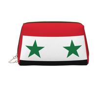 ZhRiYan Gold Leather Makeup Bag - Travel Cosmetic Flag of the Syrian Arab Republic Print Bags with Zipper, Portable Toiletry Organizer for Daily Use, Gold, One Size