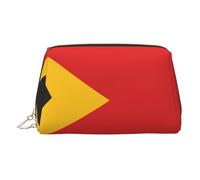 ZhRiYan Gold Leather Makeup Bag - Travel Cosmetic Flag of Timor-Leste Print Bags with Zipper, Portable Toiletry Organizer for Daily Use, Gold, One Size