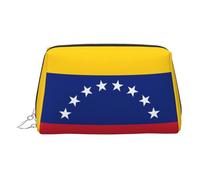 ZhRiYan Gold Leather Makeup Bag - Travel Cosmetic Flag of Venezuela Print Bags with Zipper, Portable Toiletry Organizer for Daily Use, Silver, One Size