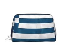 ZhRiYan Gold Leather Makeup Bag - Travel Cosmetic greek flag Print Bags with Zipper, Portable Toiletry Organizer for Daily Use, Silver, One size
