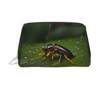 ZhRiYan Gold Leather Makeup Bag - Travel Cosmetic Insects on leaves Print Bags with Zipper, Portable Toiletry Organizer for Daily Use, Silver, One Size