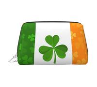ZhRiYan Gold Leather Makeup Bag - Travel Cosmetic irish flag Print Bags with Zipper, Portable Toiletry Organizer for Daily Use, Silver, One Size