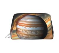 ZhRiYan Gold Leather Makeup Bag - Travel Cosmetic Jupiter Landscape Print Bags with Zipper, Portable Toiletry Organizer for Daily Use, Silver, One Size