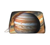 ZhRiYan Gold Leather Makeup Bag - Travel Cosmetic Jupiter Landscape Print Bags with Zipper, Portable Toiletry Organizer for Daily Use, Gold, One Size