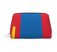 ZhRiYan Gold Leather Makeup Bag - Travel Cosmetic Mongolian flag Print Bags with Zipper, Portable Toiletry Organizer for Daily Use, Silver, One size