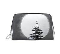 ZhRiYan Gold Leather Makeup Bag - Travel Cosmetic Moon Pine Tree Print Bags with Zipper, Portable Toiletry Organizer for Daily Use, Silver, One size