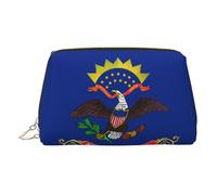 ZhRiYan Gold Leather Makeup Bag - Travel Cosmetic North Dakota State Flag Print Bags with Zipper, Portable Toiletry Organizer for Daily Use, Gold, One Size