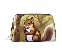 ZhRiYan Gold Leather Makeup Bag - Travel Cosmetic Nut-eating squirrel Print Bags with Zipper, Portable Toiletry Organizer for Daily Use, Silver, One Size