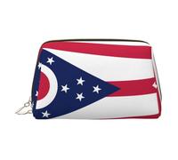 ZhRiYan Gold Leather Makeup Bag - Travel Cosmetic Ohio State Flag Print Bags with Zipper, Portable Toiletry Organizer for Daily Use, Gold, One Size