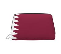 ZhRiYan Gold Leather Makeup Bag - Travel Cosmetic Qatar flag Print Bags with Zipper, Portable Toiletry Organizer for Daily Use, Silver, One Size