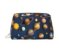 ZhRiYan Gold Leather Makeup Bag - Travel Cosmetic Solar System Planets Print Bags with Zipper, Portable Toiletry Organizer for Daily Use, Gold, One size